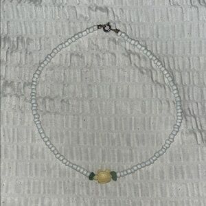 Elegant White and Jade Beaded Necklace with A Turtle Pendant
